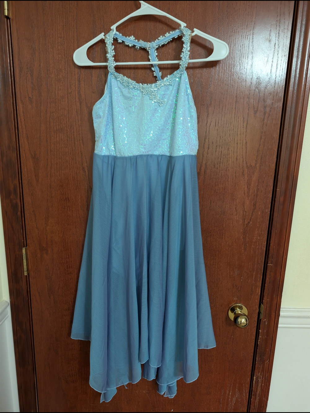Revolution Dancewear: Blue Sequin Bodice High-Low Formal Dress